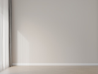 Beige wall mockup with curtains. Empty girl room 3d visualization.