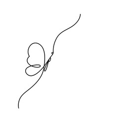 Butterfly one continuous line drawing element isolated on white background for logo or decorative element. one line art