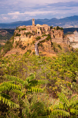 Ancient town of Bagnoregio, Italy. Old village on hill with a bridge