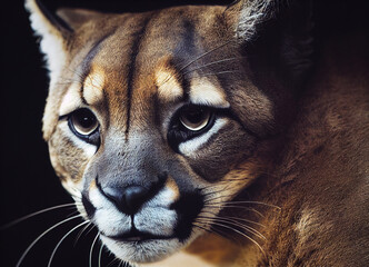 Puma head with piercing look, realistic animal illustration for species protection