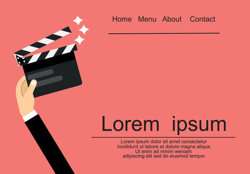 Movie clapper board hold in hand man. Isolated on background. Open clapperboard. Cinematography concept.
