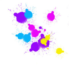 Ink spots / stains - paints - liquids, colored, purple blue yellow pink PNG to download transparent background