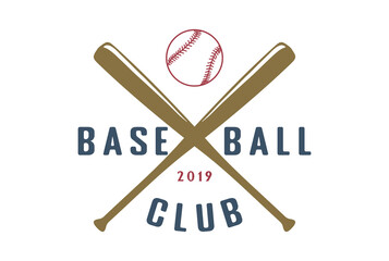 Retro Vintage Crossed Wooden Baseball Stick Bat with Ball for Sport Club Team Competition League Tournament Logo Design
