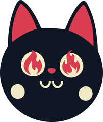 Black Cat With Fiery Eyes, Vector Illustration