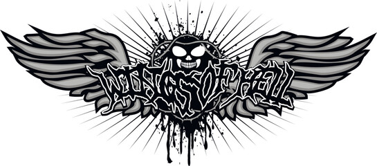 Gothic sign with skull and wings, grunge vintage design t shirts