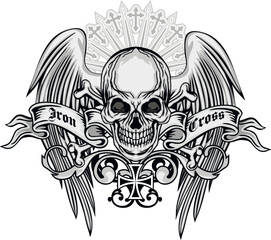 Gothic sign with skull and wings, grunge vintage design t shirts