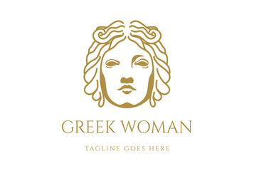 Luxury Beauty Greek Woman Girl Lady Goddess Head Face Hair Logo Design Vector