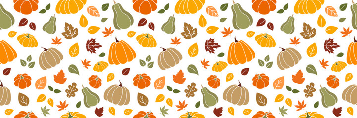 Seamless pattern pumpkin and leaf. Autumn seamless pattern pumpkin and leaves