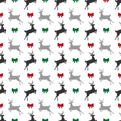 Merry Christmas and Happy New Year. Vector seamless pattern. Deer isolated on white background. Design for clothing,fabric,textile