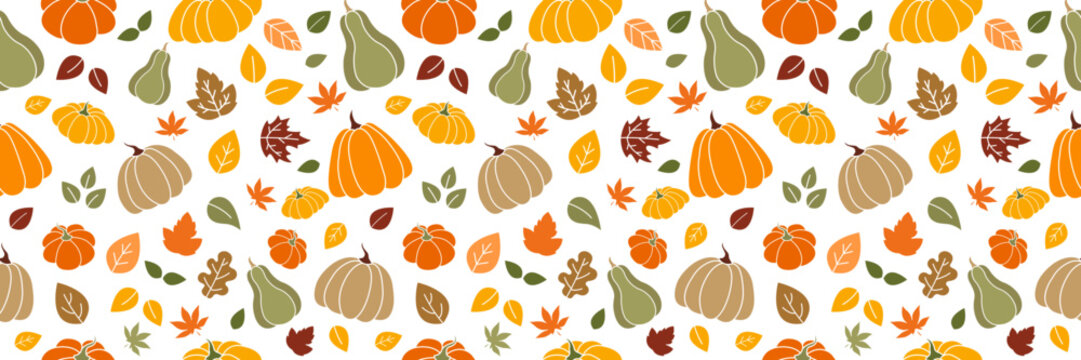 Seamless pattern pumpkin and leaf. Autumn seamless pattern pumpkin and leaves