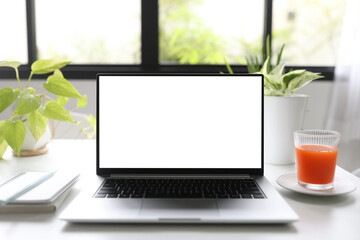 Fototapeta premium laptop and carrot juice work from home relaxation