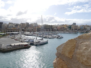 Fototapeta na wymiar View of the marina and waterfront of Heraklion, Iraklio, Crete island, Greece