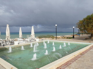 Fountain in a park on the waterfront of Heraklion, Iraklio, Crete island, Greece