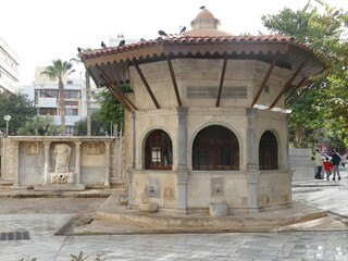 Ottoman well house and Bembo fountain in Heraklion, Iraklio, Crete island, Greece