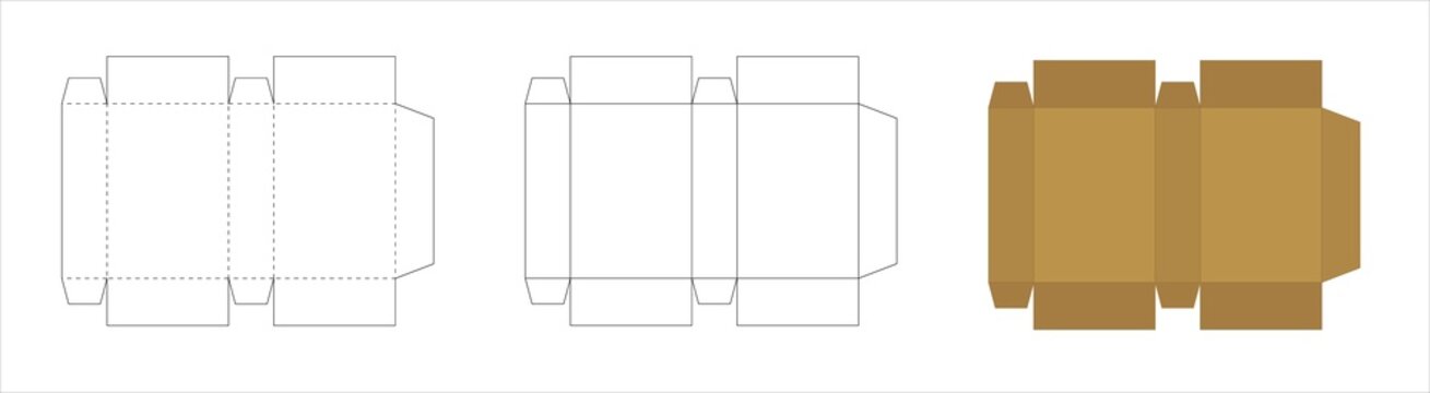 Rectangle paper box template, trim scheme to make package, open geometric model layout, transparent illustration on white background.