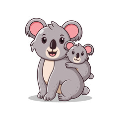 Loving Mother Koala with her Baby. Animal Icon Concept. Flat Cartoon Style. Suitable for Web Landing Page, Banner, Flyer, Sticker, Card