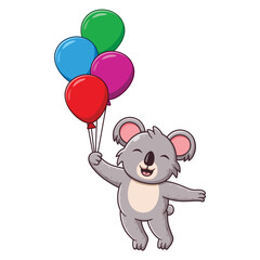 Cute Koala Floating With Balloon Cartoon. Animal Icon Concept. Flat Cartoon Style. Suitable for Web Landing Page, Banner, Flyer, Sticker, Card