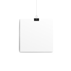 Square blank paper sheet placard, realistic vector mockup illustration isolated.