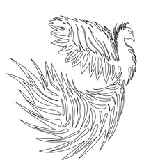 phoenix bird sketch ,contour on white background isolated vector