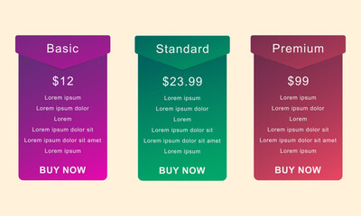 Pricing table for business website. comparison chart template. comparison table. vector illustration