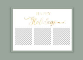 Happy Holidays Merry Christmas 2 Photo Holiday Card with calligraphy.