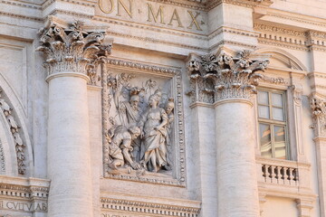 Trevi Fountain Sculpted Detail with Engaged Columns in Rome, Italy