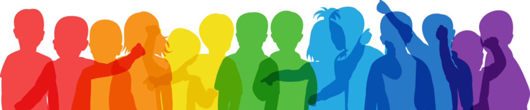 rainbow silhouette kids portrait vector