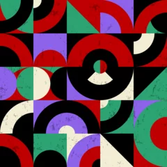 Tuinposter abstract circle pattern, with squares, circles and semicircles, paint strokes and splashes © Kirsten Hinte