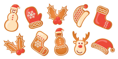 christmas greeting card with cookies gingerbread set sweet decoration