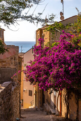 Fototapeta na wymiar Cefalu, Sicily - Italy - July 7, 2020: Small typical street in Cefalu in Sicily, Italy