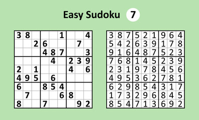 Sudoku game with answers. Easy complexity. Simple vector