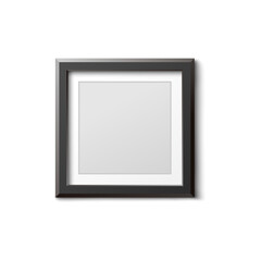 Fototapeta premium Blank square photo frame mockup hanging on dark wall