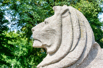 Fototapeta premium Lion Sculpture on the Grounds of the Ontario Government Building in Exhibition Place, Toronto, Canada