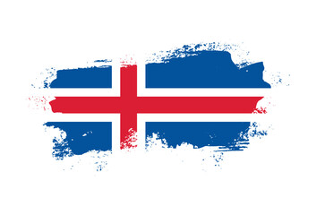 Flag of Iceland country with hand drawn brush stroke vector illustration