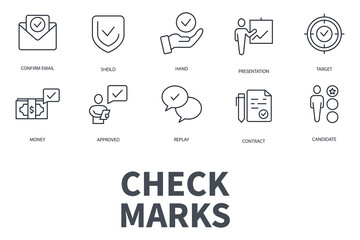Check Marks icons set. Set of editable stroke icons.Vector set of Check Marks 