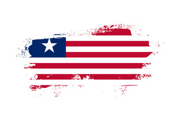 Flag of Liberia country with hand drawn brush stroke vector illustration
