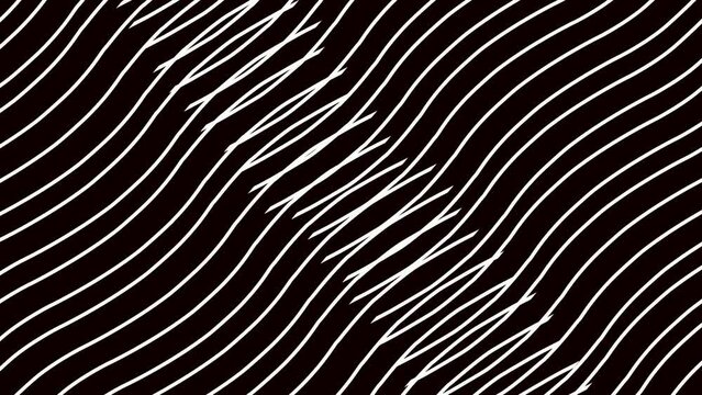 Curve line bumpy texture abstract repeat Pattern effect on black background white curved lines element design wallpaper animated 4k stock video.