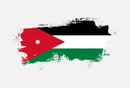 Flag of Jordan country with hand drawn brush stroke vector illustration