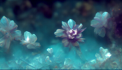 Beautiful flowers underwater effect. Blue background
