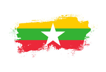 Flag of Myanmar country with hand drawn brush stroke vector illustration
