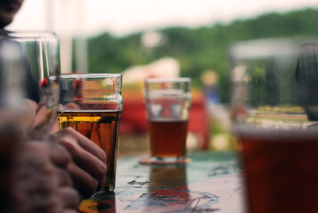 glasses of beer on the table
