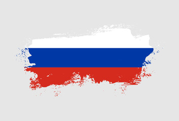 Flag of Russia country with hand drawn brush stroke vector illustration