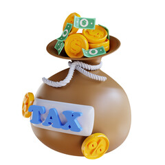 3D illustration money bag and tax