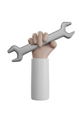Hand holding wrench isolated. 3D rendering