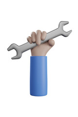 Hand holding wrench isolated. 3D rendering