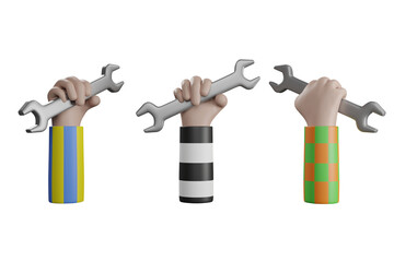 Hand holding wrench isolated. 3D rendering