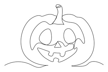 Continuous line drawing of Halloween pumpkin. Vector illustration