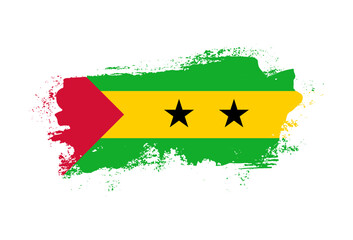 Flag of Sao Tome and Principe country with hand drawn brush stroke vector illustration