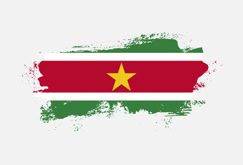 Flag of Suriname country with hand drawn brush stroke vector illustration