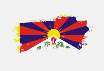Flag of Tibet country with hand drawn brush stroke vector illustration